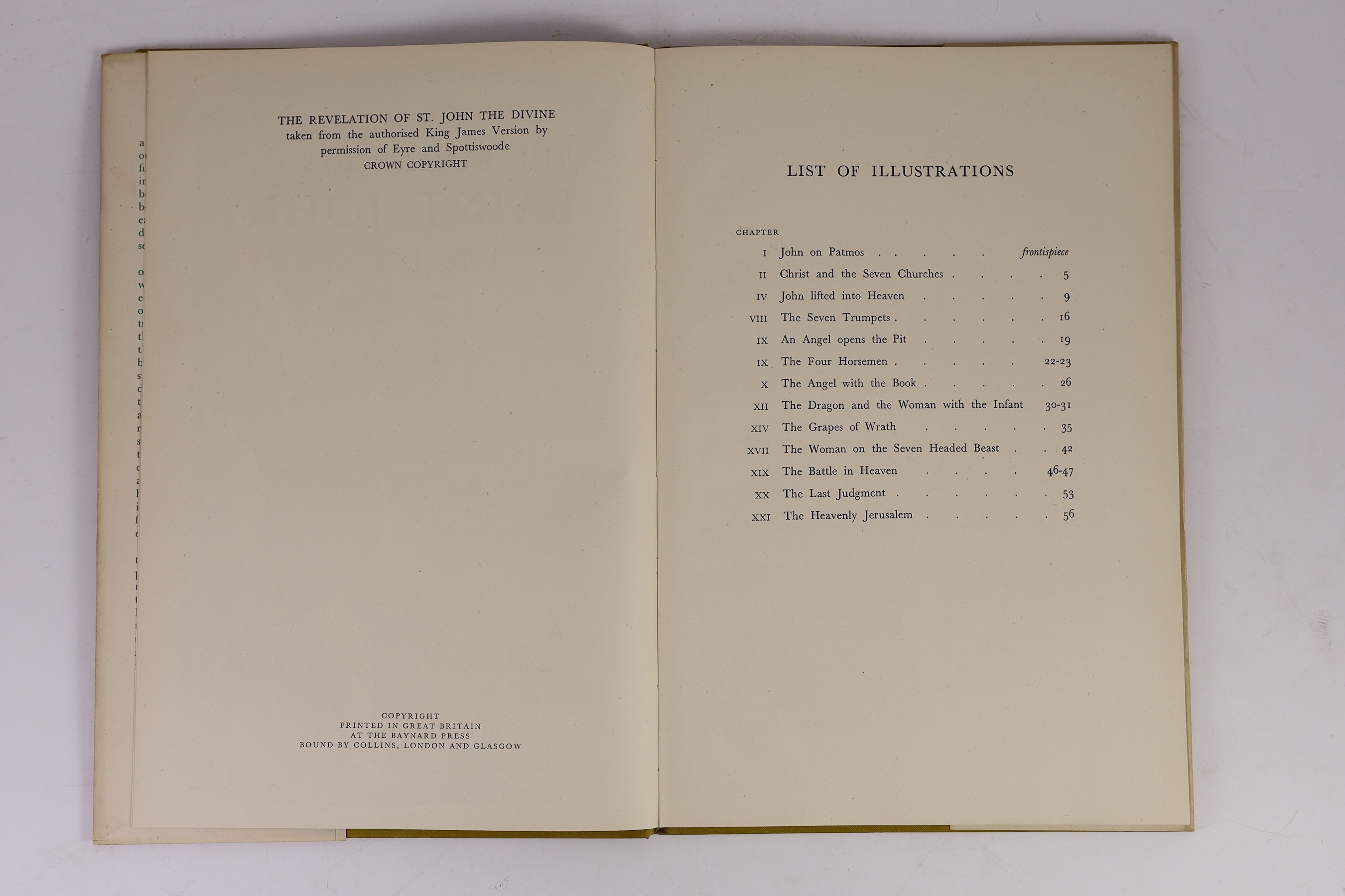 Feibusch, Hans (illustrator) - The Revelation of Saint John the Devine, folio, cloth with unclipped d/j, with 21 full page lithographs, Collins, London, [1946]